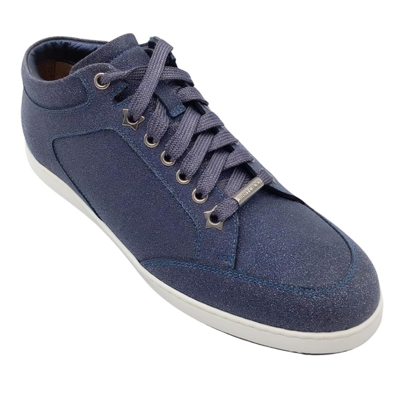 Jimmy Choo Blue Fine Glitter Miami Sneakers Size 37.5 - Picture 1 of 12